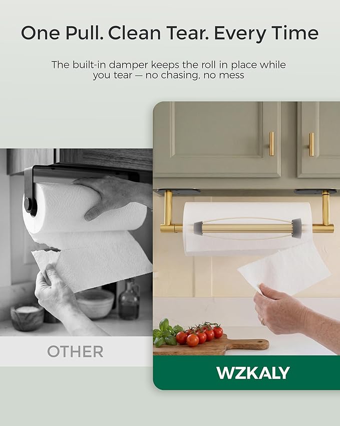 Paper Towel Holder Under Cabinet, Self Adhesive or Wall Mount