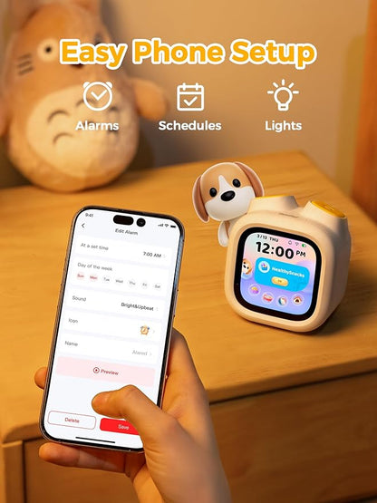 Think Academy PawPal Digital Pet Alarm Clock with 3.8" Touchscreen - Habit-Building Sleep Trainer with OK-to-Wake, Stories, Music, White Noise & Nightlight for Kids Ages 3-8 Gift