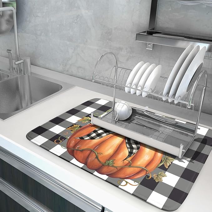 Fall Drying Mats for Kitchen Counter Fall Pumpkin Dish Drying Mat 18 x 24 Inch