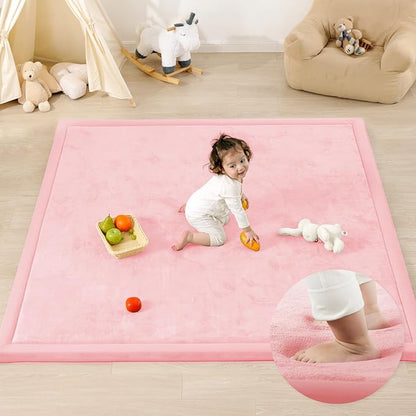 1.3" Thick Baby Play Mat for Floor Playpen, 71x79 Large Foam Tummy Time Mat, Padded Support Soft Plush Nursery Rug for Infant Kids Toddler Crawling Kick Activity (Pink)