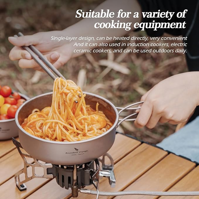 Boundless Voyage Titanium Bowls Dishes Set with Folding Handle Lightweight Portable Plates Saucers Tableware for Outdoor Camping Hiking Backpacking Ti1096T