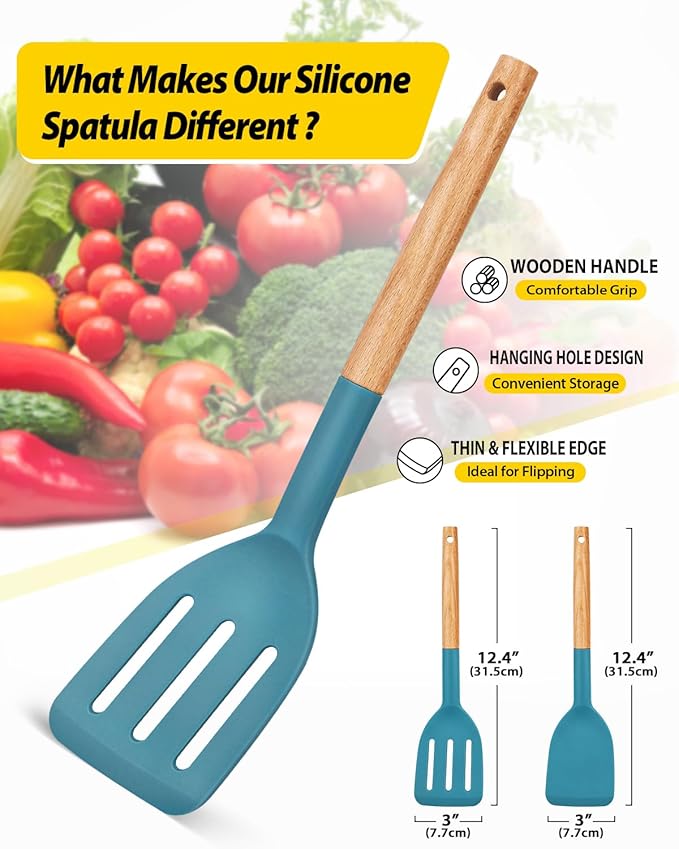 Pack of 2 Silicone Cooking Spatula, Heat Resistant Solid Turner, Non Stick