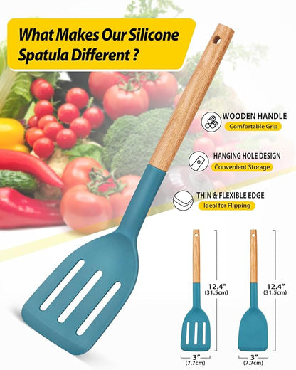 Pack of 2 Silicone Cooking Spatula, Heat Resistant Solid Turner, Non Stick