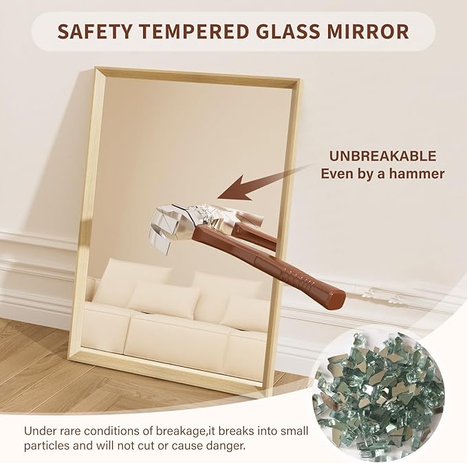 Oak Wood Effect Framed Wall Mirror, 22x30 Rectangle Mirror, Anti-desilvering