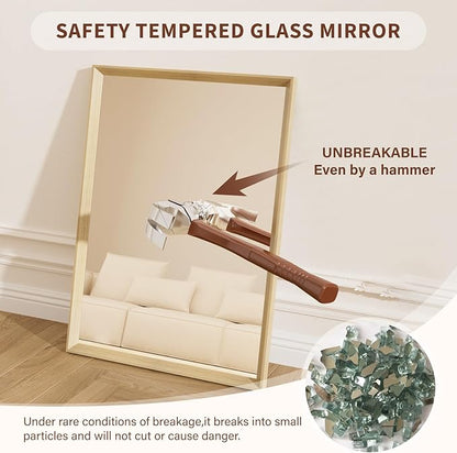Oak Wood Effect Framed Wall Mirror, 22x30 Rectangle Mirror, Anti-desilvering