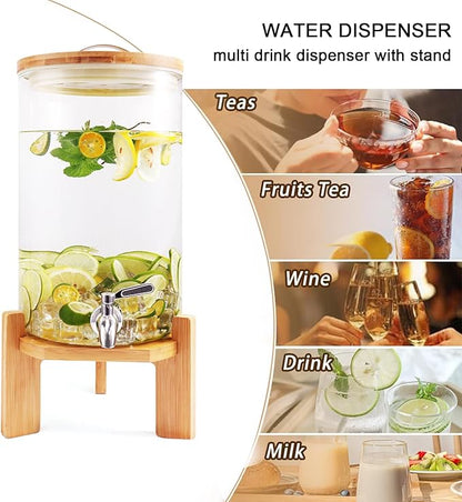 Beverage Dispenser, 2.1 Gallon Glass Drink Dispenser