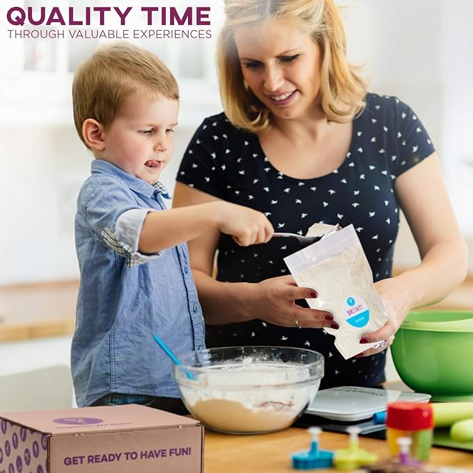 Baketivity Kids Baking Set, Meal Cooking Party Supply Kit for Teens, Real Fun Little Junior Chef Essential Kitchen Lessons, Includes Pre-Measured Ingredients (Baketivity Kit, Bagels)