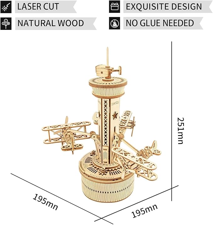 ROKR 3D Wooden Puzzle Mechanical Music Box,DIY Aircraft Model Kits to Build,Best Toy Gift for Teens,Adults on Birthday,Decoration for Room