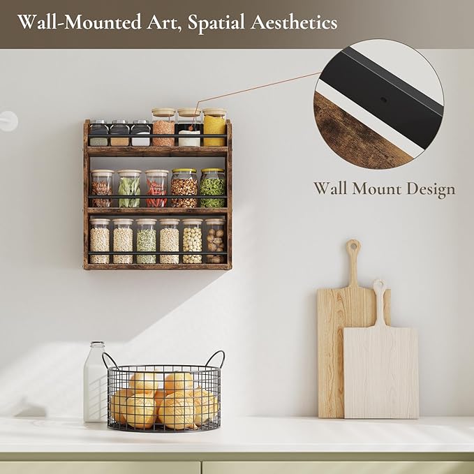 Spice Rack Wall Mounted, Wood 3 Tier Spice Rack
