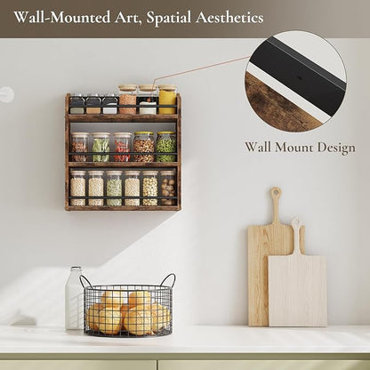 Spice Rack Wall Mounted, Wood 3 Tier Spice Rack