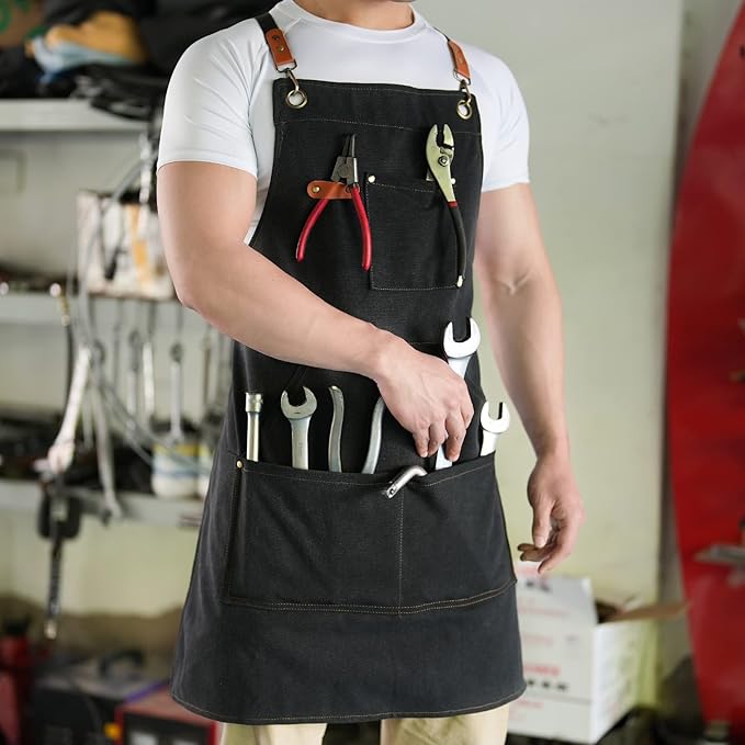 Aoomzoon Canvas Aprons for Men Chef Apron, Work Apron - 16oz Heavy Duty Cross