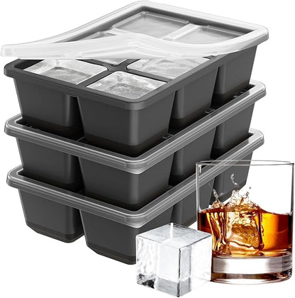 Optish Large Ice Cube Molds, 3 Pack Whiskey Square Ice Molds, 1.8 Inch Big Ice