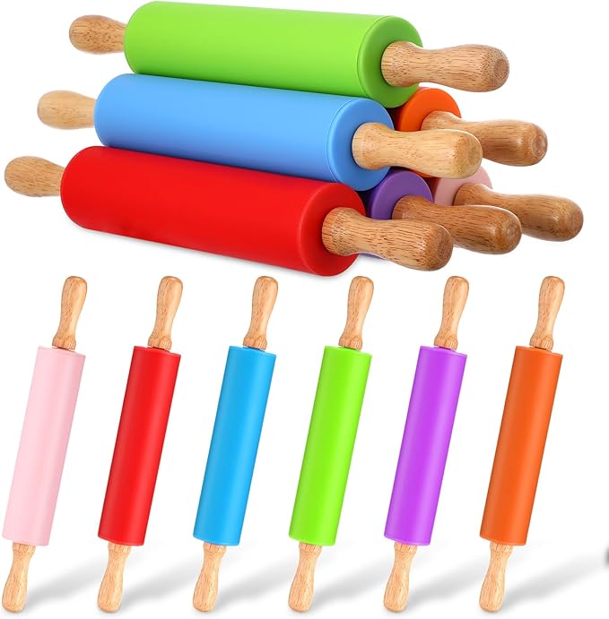 Dandat 6 Pcs Small Rolling Pin Kids 12 Inch Mini Silicone Rolling Pin