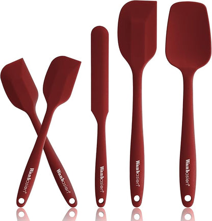 Wanbasion 5 Piece Premium Silicone Spatula Set Heat Resistant, Kitchen Spatula Set Dishwasher Safe for Nonstick Cookware Cooking Mixing Deep Red