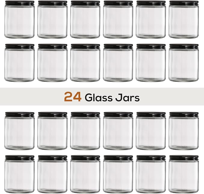 24 Pack, 8 OZ Thick Glass Jars