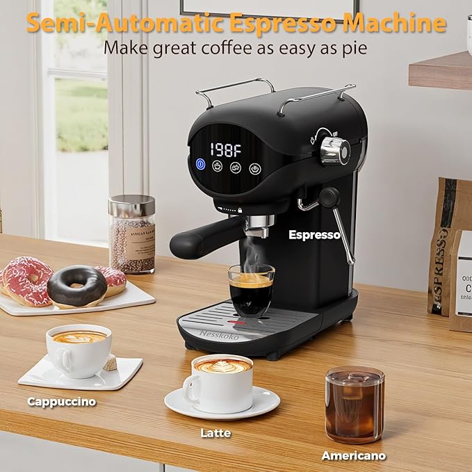 Espresso Machine with Steam Milk Frother Semi Automatic 20 Bar Compact Black