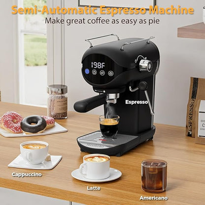 Espresso Machine with Steam Milk Frother Semi Automatic 20 Bar Compact Black