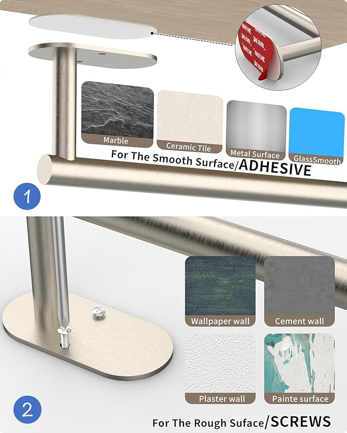 Paper Towel Holder Under Cabinet, Self Adhesive or Wall Mounted SUS304