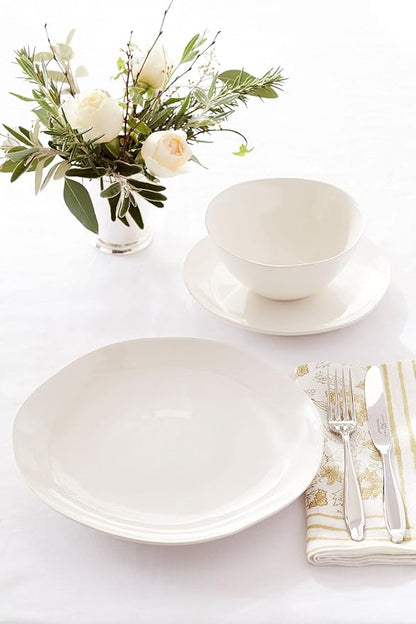 Portmeirion Sophie Conran Arbor Dinner Plate| Set of 4 Dinner, Pasta, and Appetizer Plates | 11 Inch Organic Shape Stoneware | Microwave and Dishwasher Safe – (Creamy White)