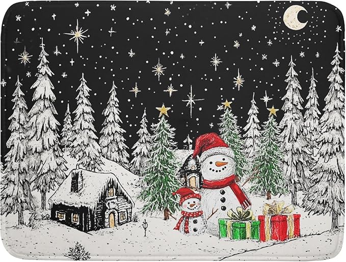 Winter Snowman Dish Drying Mat 24 X 18 in Black Microfiber Dish Pad Absorbent
