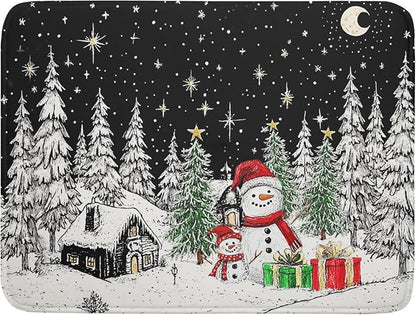 Winter Snowman Dish Drying Mat 24 X 18 in Black Microfiber Dish Pad Absorbent