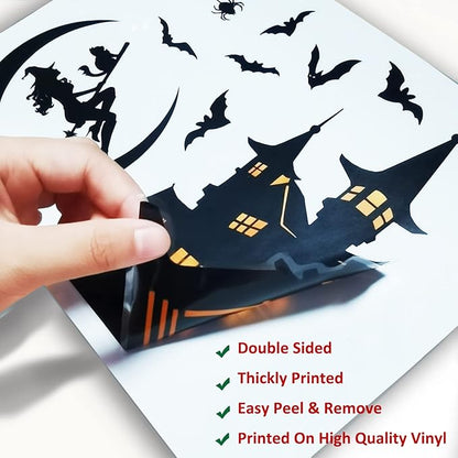 150 Pcs Halloween Window Clings Halloween Decor Indoor Bats Window Decoration | Large-Size Double-Side Witches Skeletons Windo Stickers Clings Hallowee Party Decoration Reusable & Removable