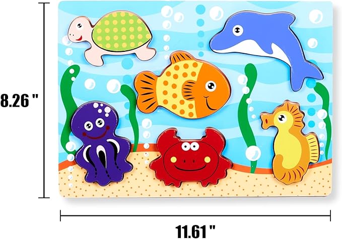 Chunky Puzzles for Toddlers 1-3, Farm, Sea, Zoo Animals Wooden Puzzles, Preschool Early Learning Toy Gift for Kids Ages 1 2 3 Year Old