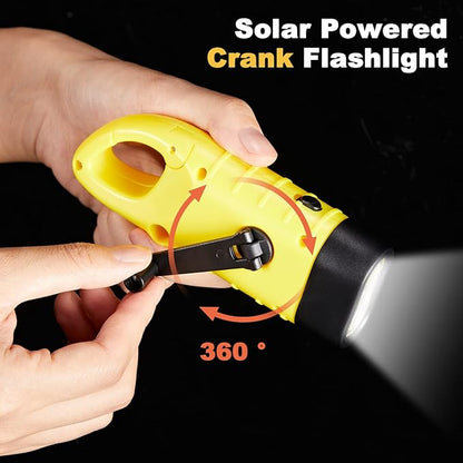 Mudder 4 Pack Hand Crank Solar Powered Flashlight Emergency Rechargeable Led Flashlight Survival Gear Self Powered Charging Torch for Hiking Backpack Camping Safety Emergency Pack(Yellow, Black)