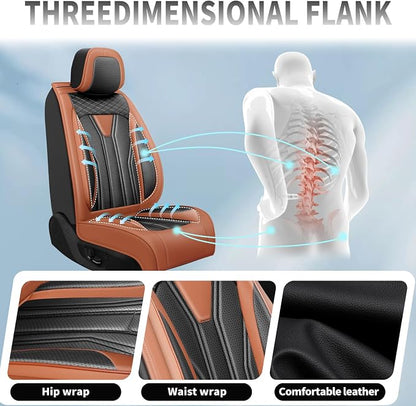 Fit Wrangler 4-Door Car Seat Covers for Jeep Wrangler 2010-2025 2026 -Premium Leather, Waterproof，Breathable，All-Weather Seat Cushion Protecto & Airbag Compatible, 2 Front Seat Brown & Black