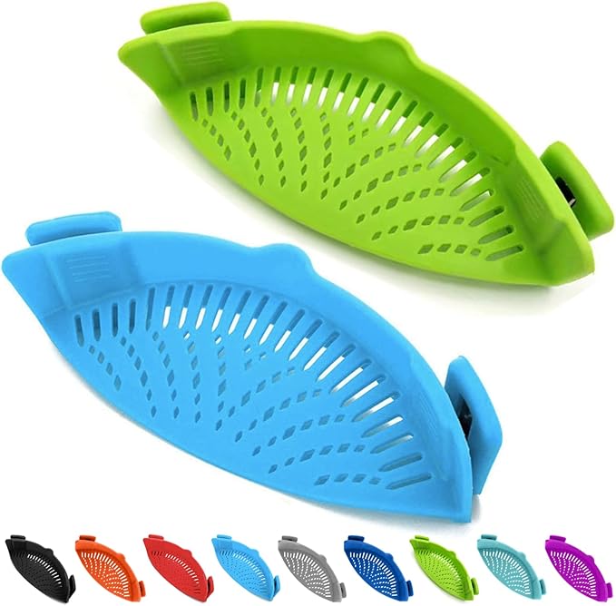 Clip-on Kitchen Food Strainer for Spaghetti, Vegetables. Silicone Kitchen Food
