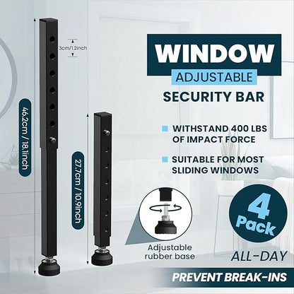 Gadgetzan 4 Pack Window Security Bars Adjustable 11"-18", Portable Short