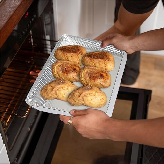 PLASTICPRO Aluminum Pans 100 Pack Disposable Cookie Sheets 13 x 17 Baking Pans