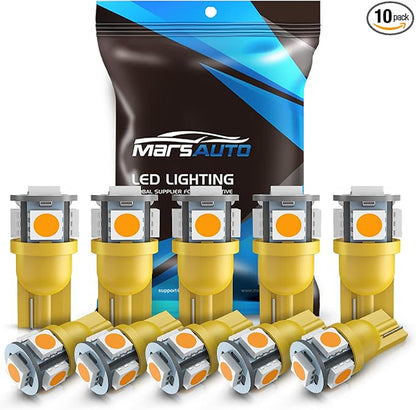 Marsauto 194 LED Bulb Amber Yellow 168 T10 2825 5SMD No Polarity Replacement Bulbs for Car Dome Map Door Courtesy License Plate Dashboard Lights