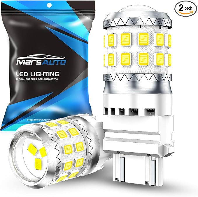 Marsauto Upgraded 3157 3156 LED Reverse Light Bulbs, Tail Backup Parking DRL Brake Light with Projector for 3047 3457 3056 3057 Bulbs Replacement, 500% Brighter 27-SMD Xenon White 6000K Pack of 2