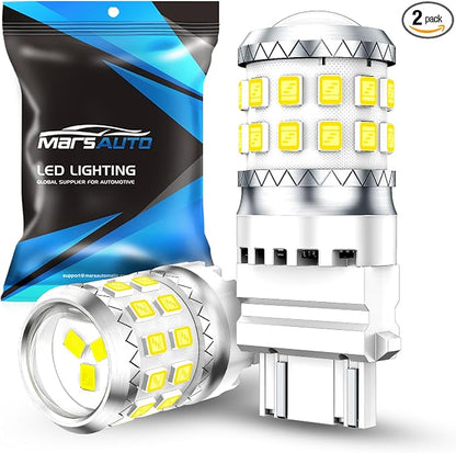 Marsauto Upgraded 3157 3156 LED Reverse Light Bulbs, Tail Backup Parking DRL Brake Light with Projector for 3047 3457 3056 3057 Bulbs Replacement, 500% Brighter 27-SMD Xenon White 6000K Pack of 2