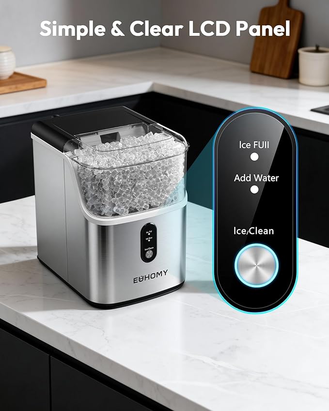 EUHOMY Nugget Ice Maker Countertop, Ready in 7 Mins, 34Lbs/24H Pebble Ice Maker