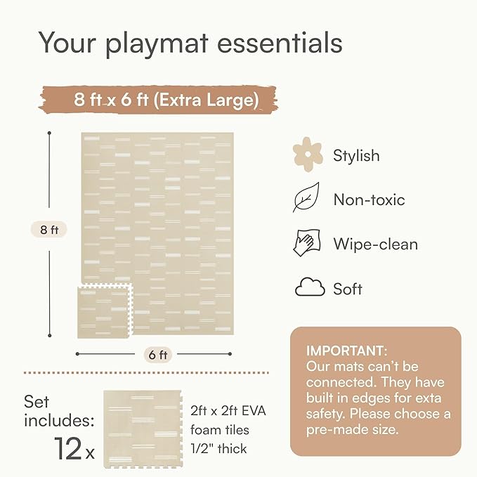 Baby Play Mat for Floor – 6x8ft Old White | Soft Non Toxic Premium EVA Foam Tiles for Tummy Time, Crawling & Playroom – Waterproof Interlocking Floor Mat for Babies & Toddlers by Lillefolk (12 Tiles)