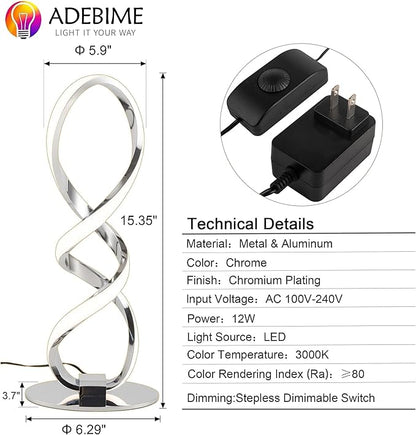 LED Spiral Bedside Table Lamp, Stepless Dimmable 12W 3000K Warm White, Modern