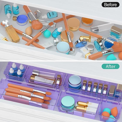 WOWBOX 12 Pack Clear Drawer Organizer Set, Acrylic Drawer Storage Trays