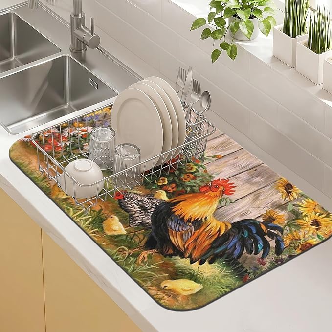 Kitchen Countertop Dish Drying Mat, Super Absorbent Coffee Bar Mat