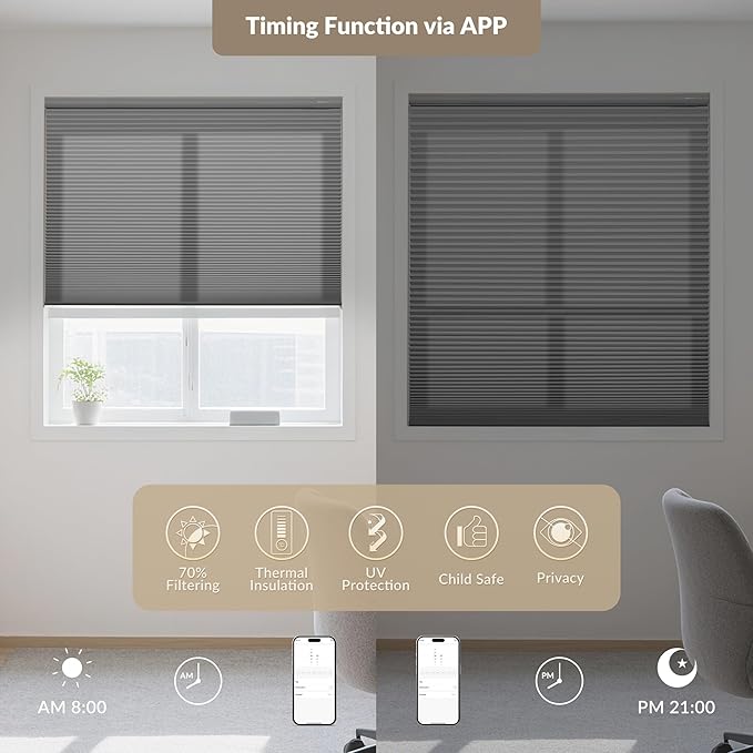 Boolegon No Drill Motorized Cellular Blinds