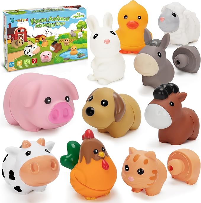 V-Opitos 10 Pack Farm Animal Matching Toys, Montessori Gifts for 1-3 Year Old Toddlers