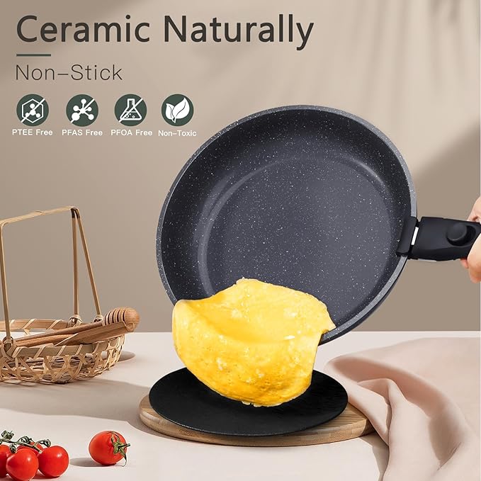 GiPP Ceramic Non Stick Pots and Pans Set,Nonstick Detachable Handle Cookware Sets,Healthy Non Toxic PFAS PFOA & PTFE Free, Dishwasher ＆Oven Safe, Induction Kitchen Pot and Pan, 8 Piece Grey