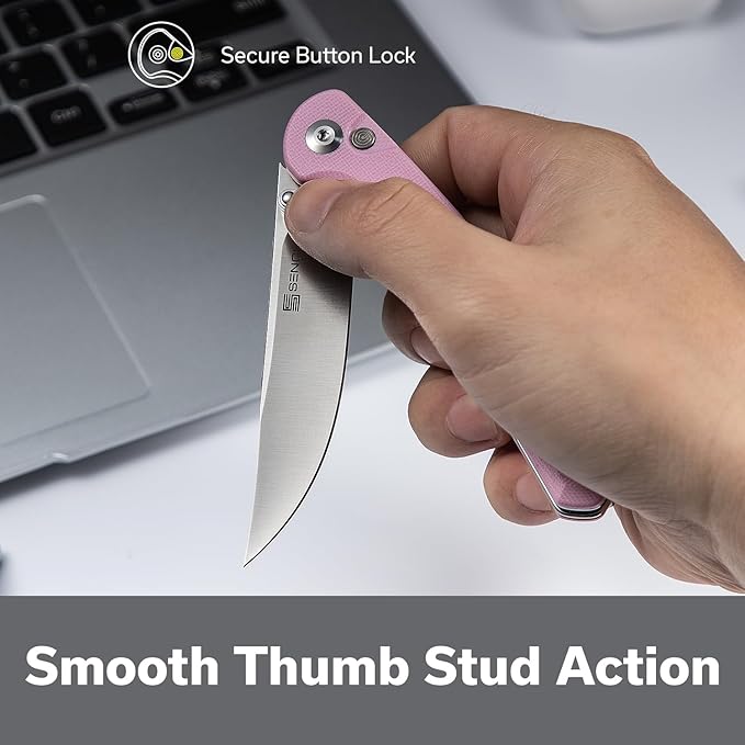 SENCUT Skelfin Pocket Knife for EDC, Folding Knife with 3.3'' Blade & G10 Handle, for Camping Hiking S25007-3(Powder Pink)