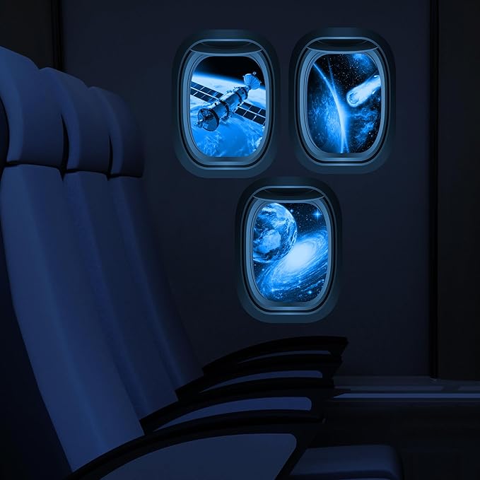 Glow in The Dark 3D Space Wall Decals, Set of 3 Galaxy Window Stickers for Wall, Space Themed Room Decor for Kids Boys (Blue)