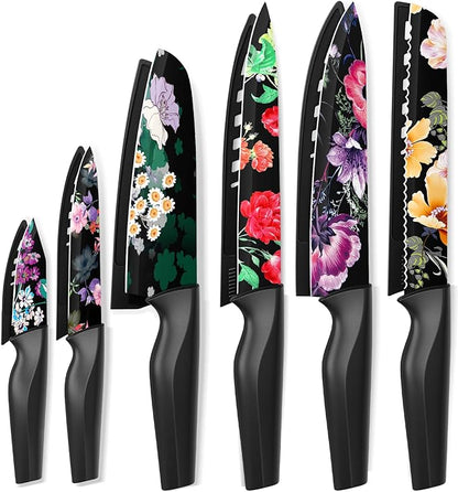 Astercook Knife Set, 12-Piece Flower Kitchen Knives Sets
