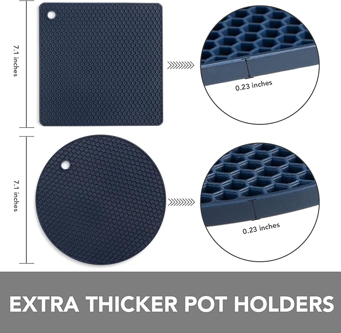 Joyhalo Trivets for Hot Dishes - Hot Pads for Kitchen, Silicone Pot Holders for Hot Pots and Pans, Silicone Mats for Kitchen Countertops, Table, Flexible Easy to Wash and Dry, Navy