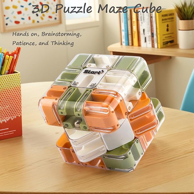 Large Labyrinth 3D Puzzles Maze Cube - Engaging Brain Teaser Toy, 3D Magic Cube Maze Ball Puzzle, Spatial Awareness Brain Training Puzzle Toy for Stress Relief and Cultivate Logical Thinking (1 Pcs)