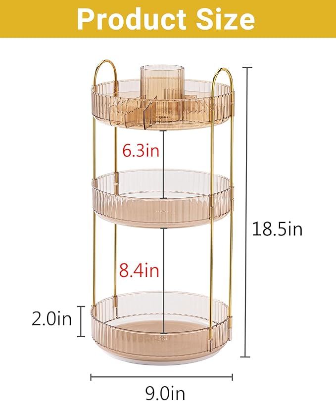 Asayuee 360 Rotating Makeup Organizer, 3 Tier Large Capacity Make Up Organizers