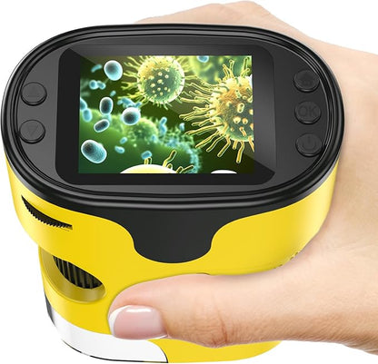1000X Handheld Microscope for Kids 4K 2.0" Screen Rechargeable Mini Pocket Digital Microscopes w/Slides Kit Portable Edu Gift Age 4-6 8-12 Children Students (Yellow)